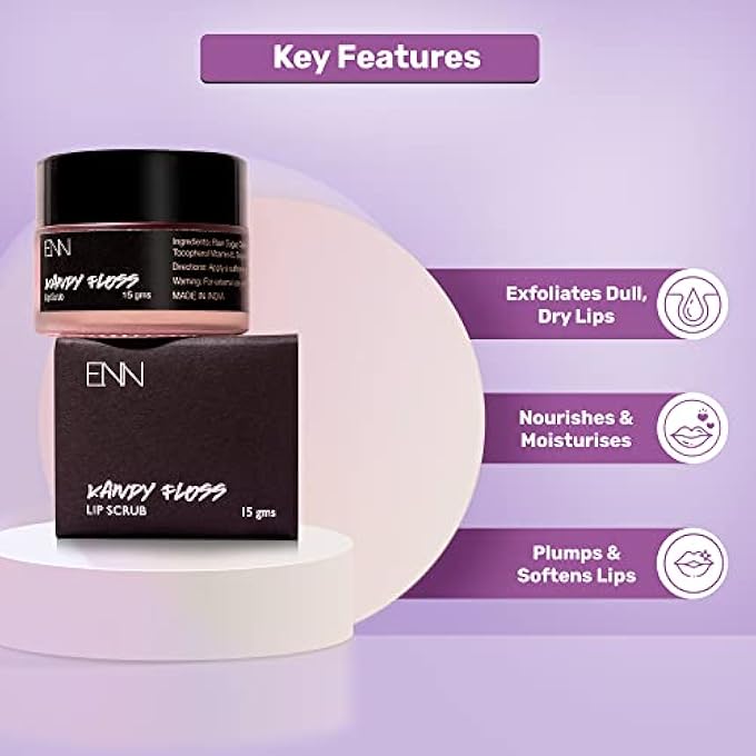 ENN KANDY FLOSS TINTED LIP SCRUB, LIP MOISTURIZER, LIP BALM, LIGHTEN DARK LIPS,EXFOLIATING LIPS, RAW SUGAR, COCONUT OIL, KOKUM BUTTER, HONEY, VANILLA OIL, VITAMIN E (15GM) - Image 3